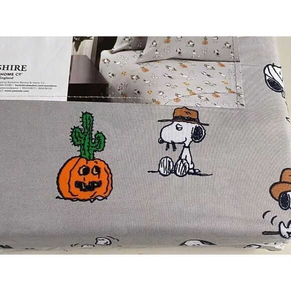 Peanuts Snoopy Halloween QUEEN Sheet Set Pumpkin Cactus Cowboy Pumpkin NEW - Picture 13 of 15